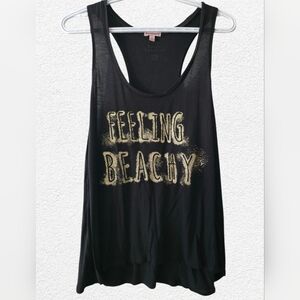 Juicy Couture Feeling Beachy Tank Top Womens XL Black Racerback Graphic Y2K